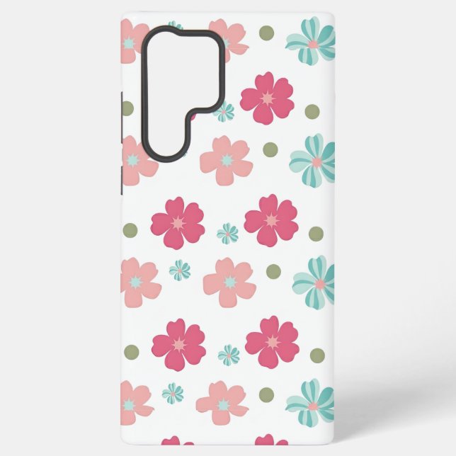 Cute Minimalist Flower Print Samsung Galaxy S22 Ultra Case (Back)