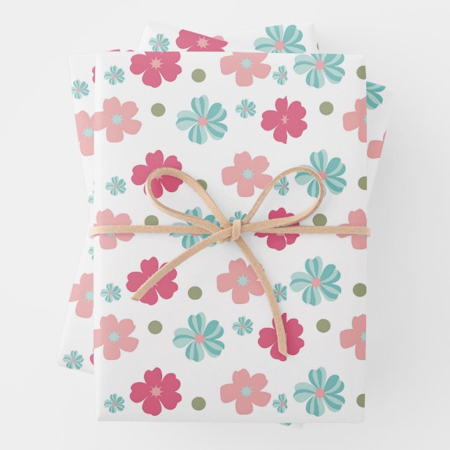 Cute Minimalist Flower Print Wrapping Paper Sheet (In situ)
