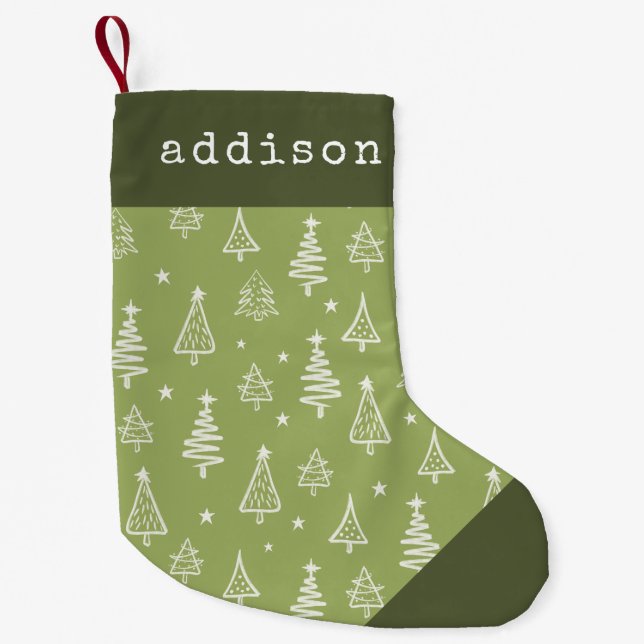Cute Minimalist Green Holiday Tree Kids Small Christmas Stocking (Front)