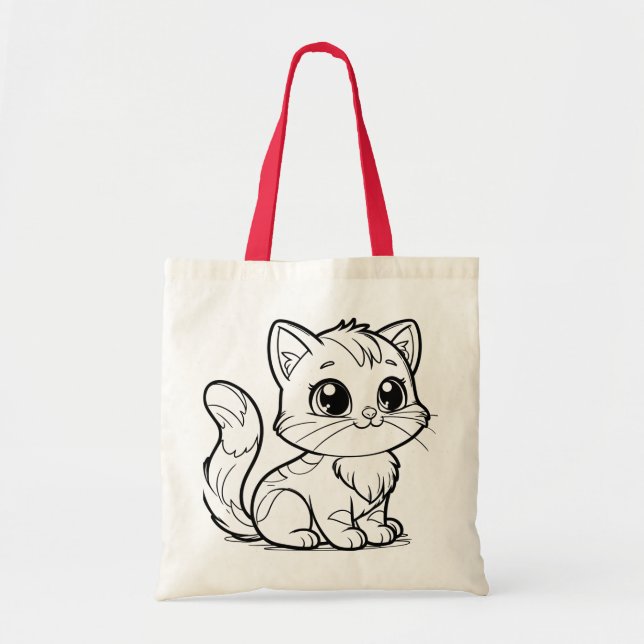 Cute Minimalist Kitten Line Art Tote Bag (Front)