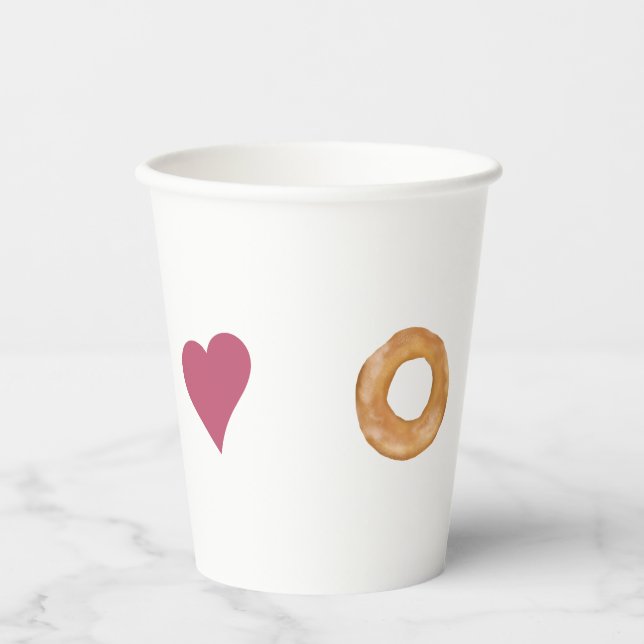 Cute Minimalist Love & Bagels White Paper Cups (Front)
