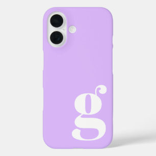Cute Minimalist Monogram Letter in Lavender Purple iPhone 16 Case