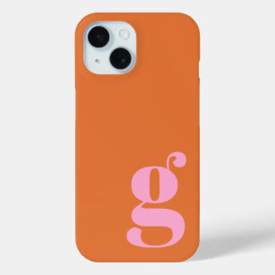 Cute Minimalist Monogram Letter in Pink and Orange iPhone 15 Case