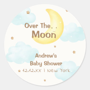 Cute Minimalist Over The Moon Baby Shower Classic Round Sticker