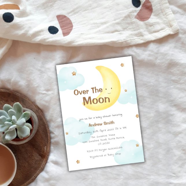Cute Minimalist Over The Moon Baby Shower Invitation (Cute Minimalist Over The Moon Baby Shower Invitation)