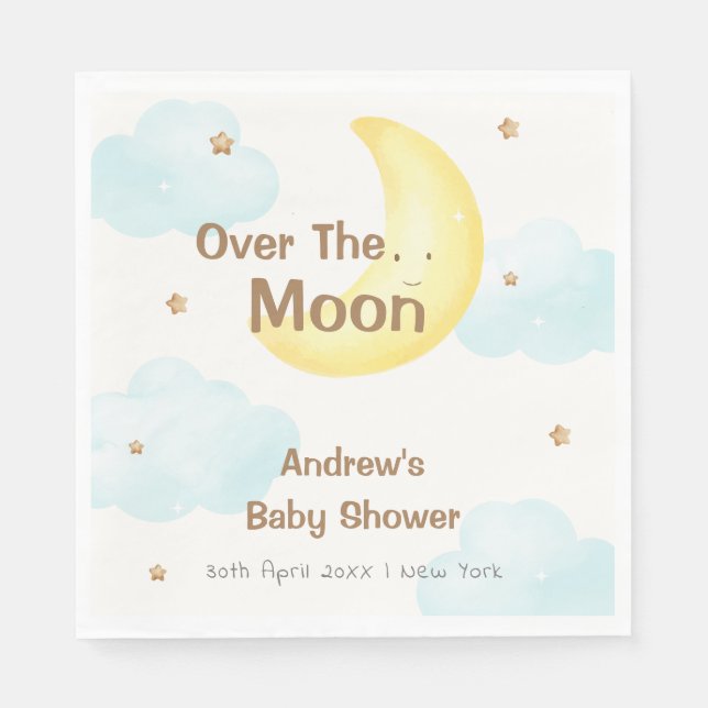 Cute Minimalist Over The Moon Baby Shower Napkin (Front)