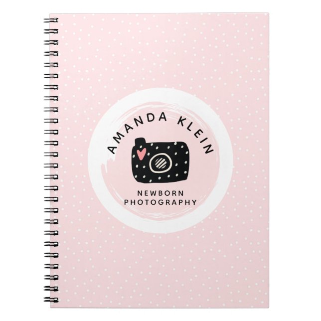 Cute Minimalist Photographer Camera Black & Pink Notebook (Front)