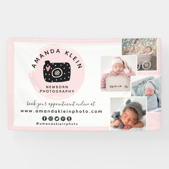 Cute Minimalist Photographer Camera Logo & Photos Banner (Horizontal)