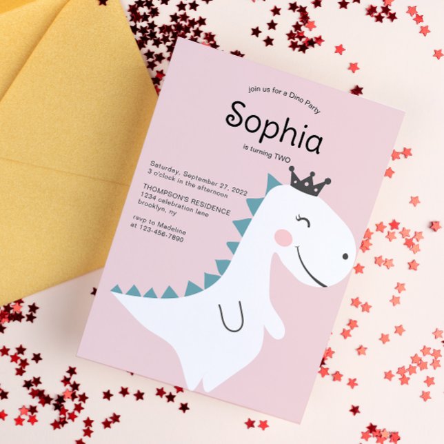 Cute Minimalist Pink Girl Dinosaur Birthday Party Invitation (Creator Uploaded)