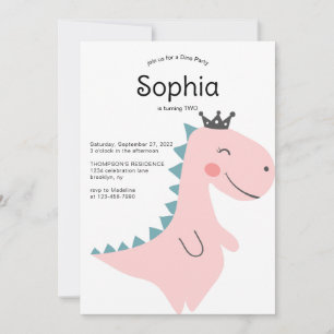Cute Minimalist Pink Girl Dinosaur Birthday Party Invitation