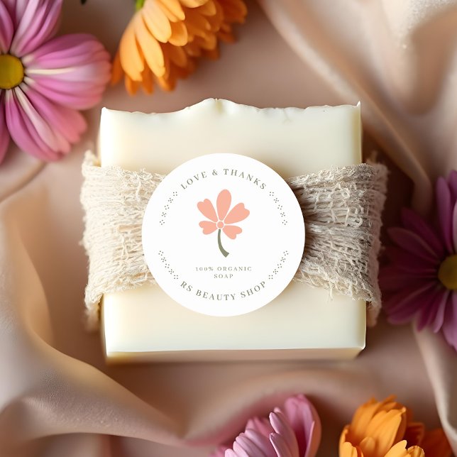 Cute Minimalist Pink Rustic Flower for Artisans Classic Round Sticker (Cute Minimalist Pink Rustic Flower Classic Round Sticker for Artisan Business or Handymakers.)