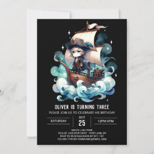 Cute Minimalist Pirate Birthday Invitation