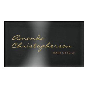 Cute Minimalist Plain Modern Calligrapy Black Name Tag