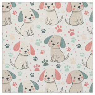 Cute Minimalist Puppy and Paw Print Design Pattern Fabric