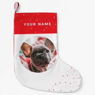 Cute Minimalist Red Custom name and photo Small Christmas Stocking