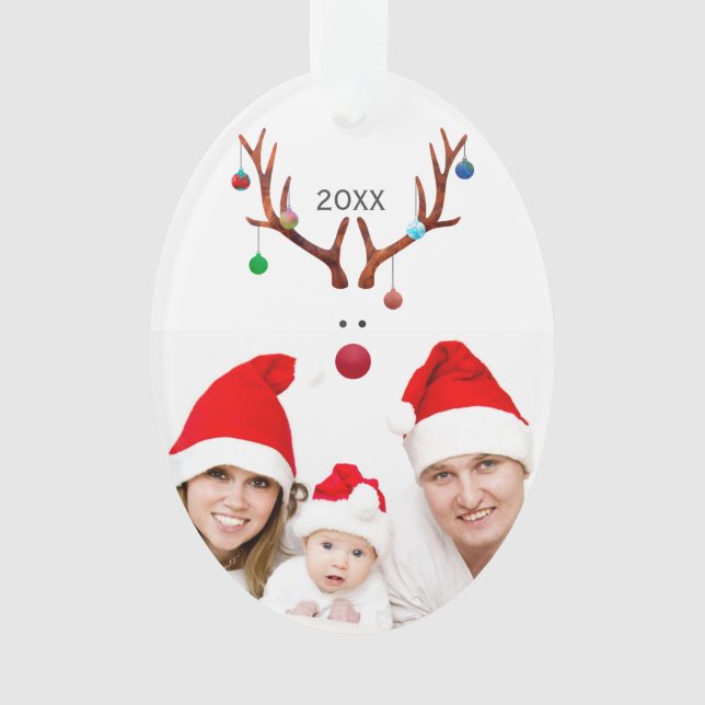 Cute Minimalist Reindeer Christmas Custom Photo  Ornament (Front)