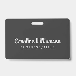 Cute Minimalist Script Typography Name Black White ID Badge