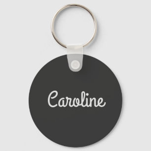 Cute Minimalist Script Typography Name Black White Key Ring