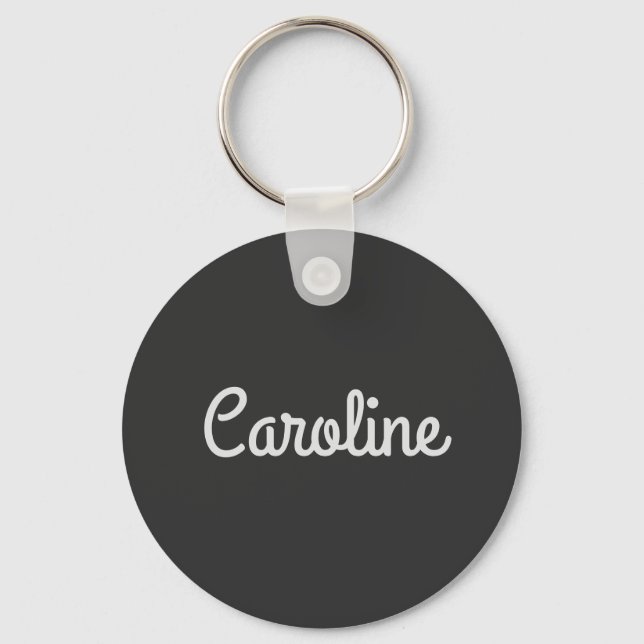 Cute Minimalist Script Typography Name Black White Key Ring (Front)