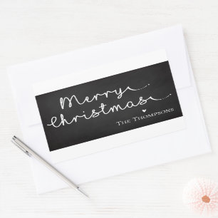 Cute Minimalist Simple Black White Merry Christmas Rectangular Sticker