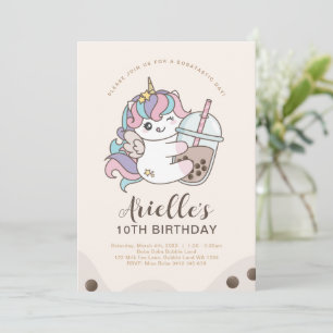 Cute Minimalist Unicorn Boba Bubble Milk Tea Invit Invitation
