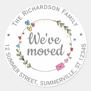 Cute Minimalist We've Moved Change of Address Classic Round Sticker