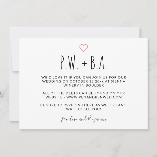 Cute Minimalist Whimsical Typography Heart Wedding Invitation (Front)