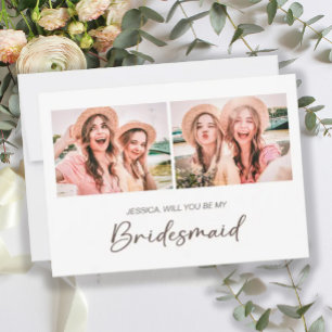 Cute Minimalist Will You Be My Bridesmaid 2 Photo Invitation