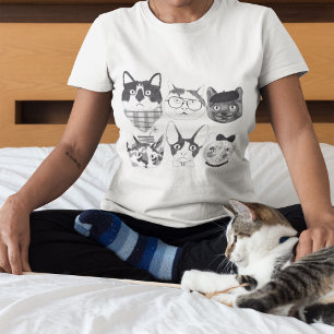 Cute Minimalistic Cat Face Sketches T-Shirt