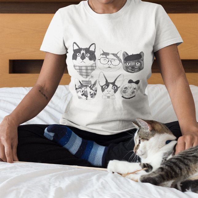 Cute Minimalistic Cat Face Sketches T-Shirt (Creator Uploaded)