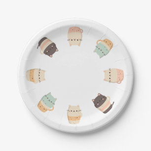 Cute minimalistic cats in coffee cups paper plate