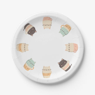 Cute minimalistic cats in coffee cups paper plate