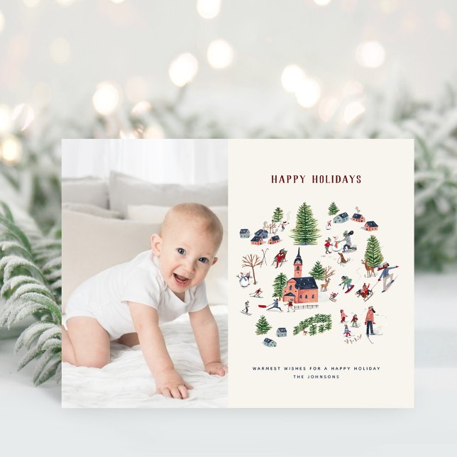 Cute Minimalistic Nordic Village Christmas Photo Holiday Postcard (Cute Minimalistic Nordic Village Christmas Photo Holiday Postcard)