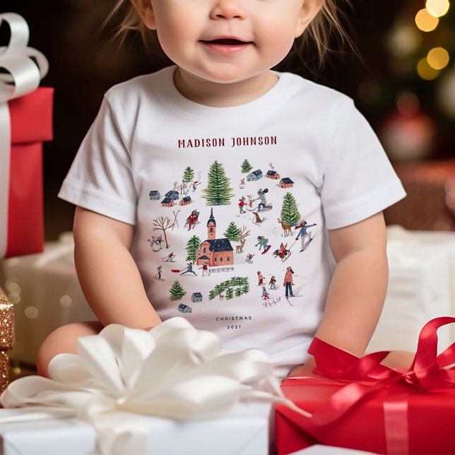 Cute Minimalistic Nordic Winter Village Christmas Baby T-Shirt (Cute Minimalistic Nordic Winter Village Christmas Baby T-Shirt)