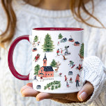 Cute Minimalistic Nordic Winter Village Christmas Mug<br><div class="desc">Cute pink and green featuring a Nordic Alpine ski lodge village with houses and lodge a cute church and lots of people and children having winter fun for Christmas in nature with white snow under the Christmas trees in the mountains. Perfect gift to your loved ones on a Christmas Party....</div>