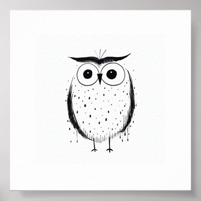 Cute Minimalistic Owl - Hand Drawn Style - Black  Poster (Front)