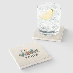Cute Minimalistic Paris Skyline Stone Coaster