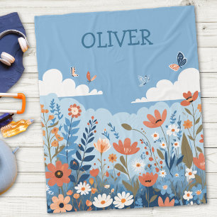 Cute Minimalistt Wildflowers  Personalised Fleece Blanket