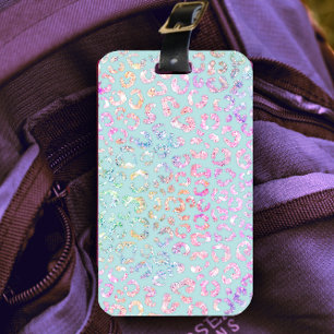 Cute Mint Animal print glitter monogram Luggage Tag