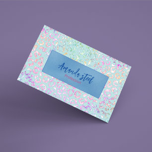 Cute Mint Animal print glitter monogram Magnetic Business Card