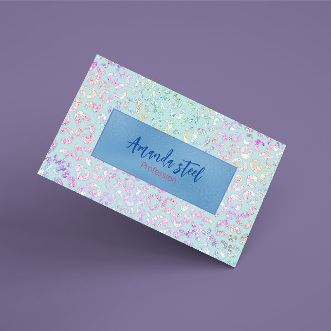Cute Mint Animal print glitter monogram Magnetic Business Card (Creator Uploaded)