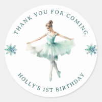 Cute Mint Ballerina 1st Birthday Thank You
