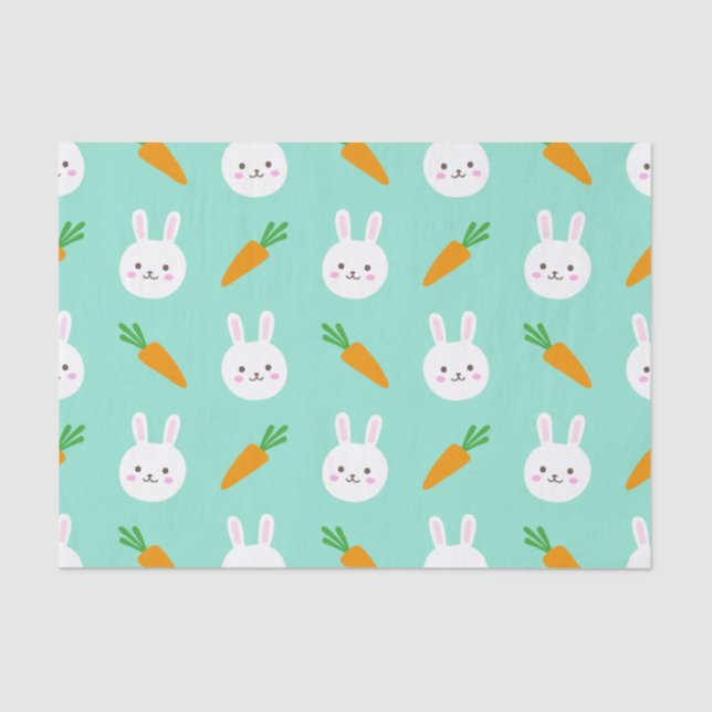 Cute Mint bunnies and carrots easter pattern Tissue Paper (Front)