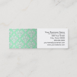 Cute Mint Green and White Floral Damask Pattern Mini Business Card
