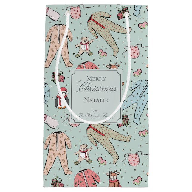 Cute Mint Green Baby Girl Christmas Custom Small Gift Bag (Front)