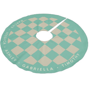 Cute Mint Green Chequerboard Personalised Names Brushed Polyester Tree Skirt