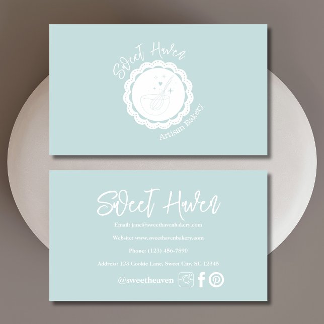 Cute Mint Green Cooking Utensil Bakery Business Card (Creator Uploaded)