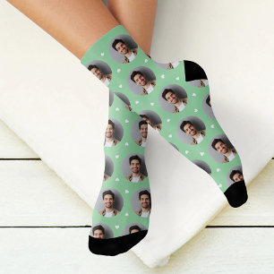 Cute Mint Green Custom Boyfriend Photo Heart Socks