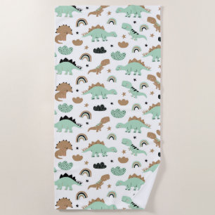 Cute Mint Green Dinosaur Pattern Beach Towel