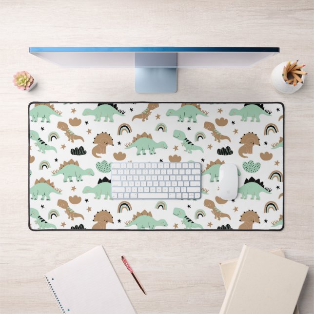 Cute Mint Green Dinosaur Pattern Desk Mat (Office 1)